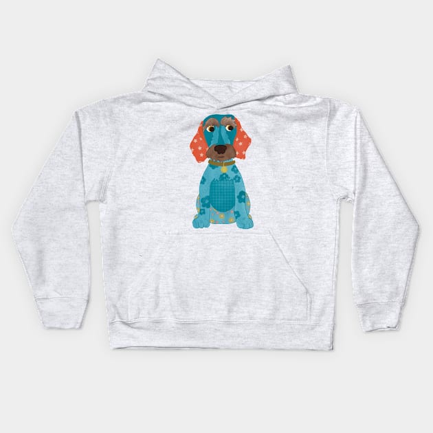 Dottie the Appliqué Dachshund Sausage Dog Puppy with florals and stars Kids Hoodie by NattyDesigns